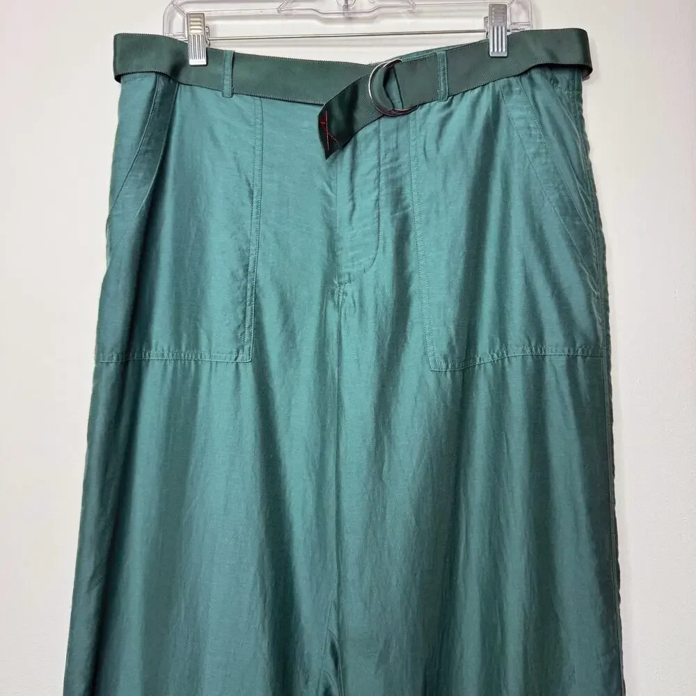 Brazeau Tricot Silk Utility Pants Green Wide Leg Size 2 Medium - Picture 3 of 10